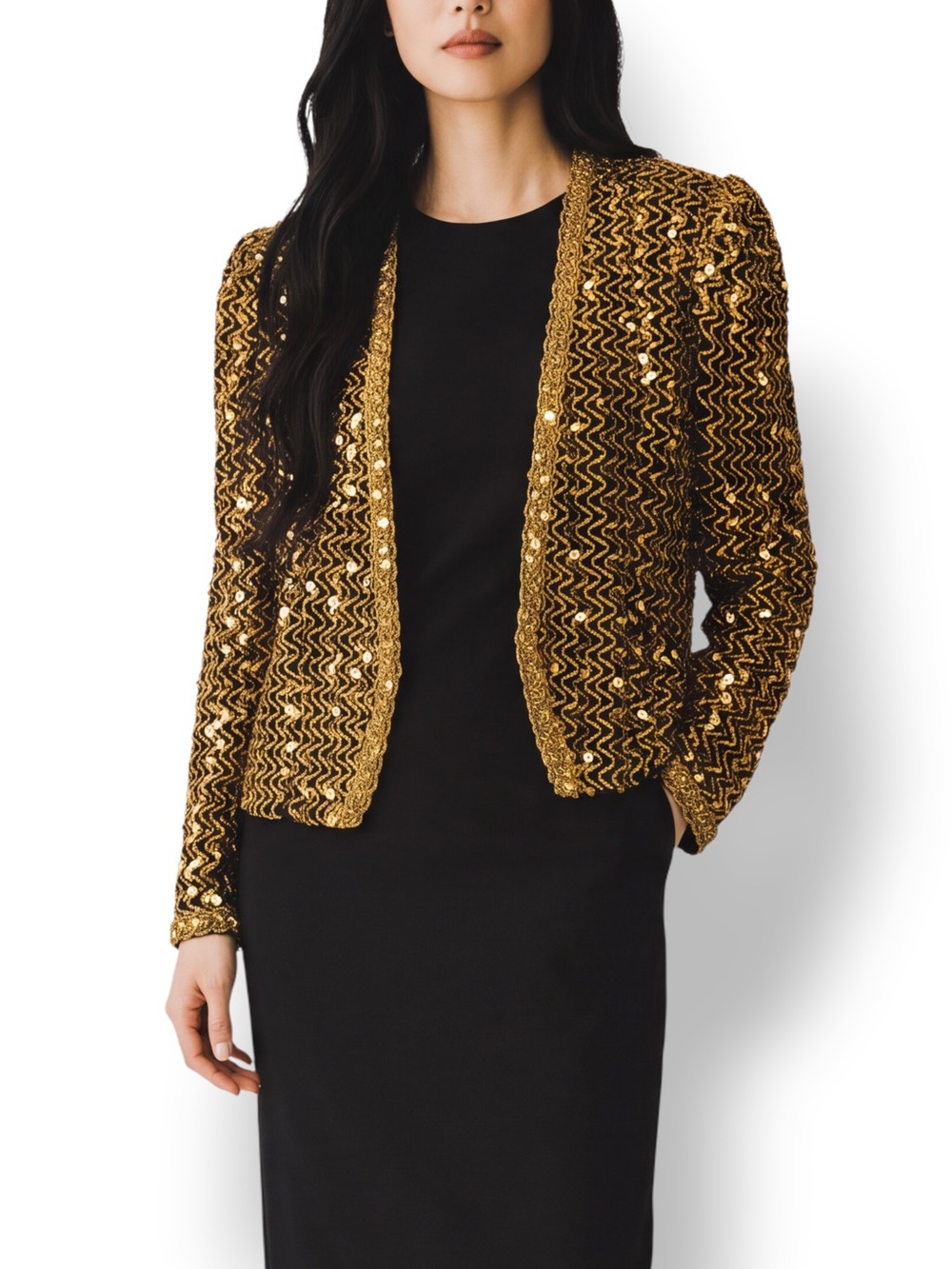 Vintage Nah Nah Collections Black Gold Sequin Bolero Jacket Small